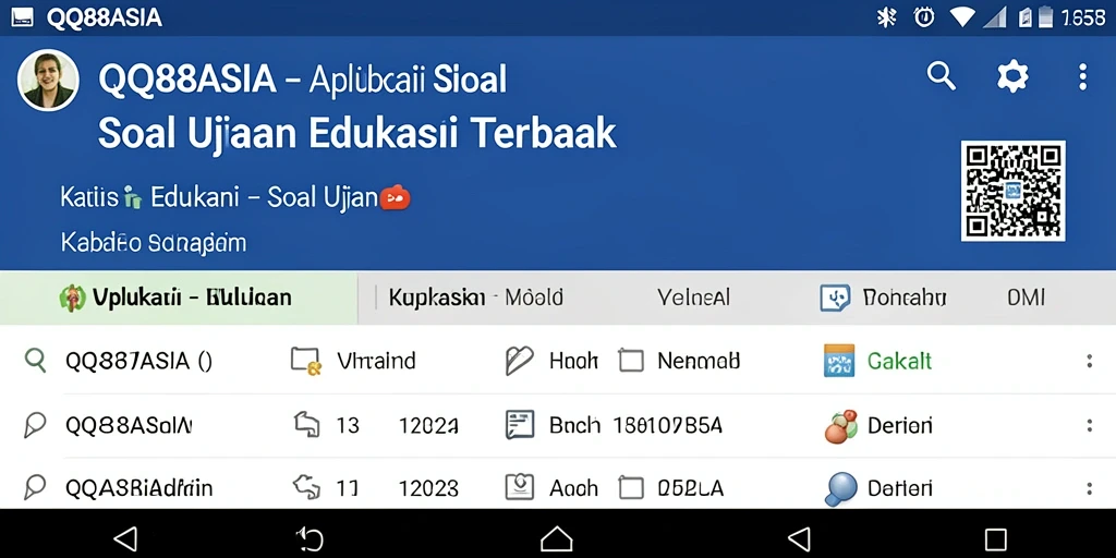 Antarmuka aplikasi QQ88ASIA yang menarik dengan fitur Soal Ujian.