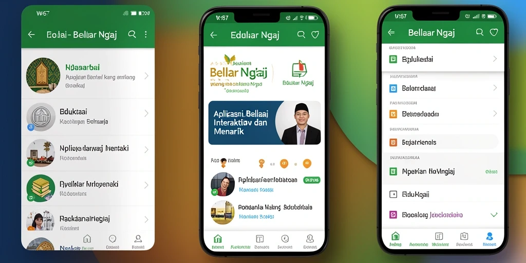 Antarmuka aplikasi W67 yang modern dan fungsi Belajar Ngaji.